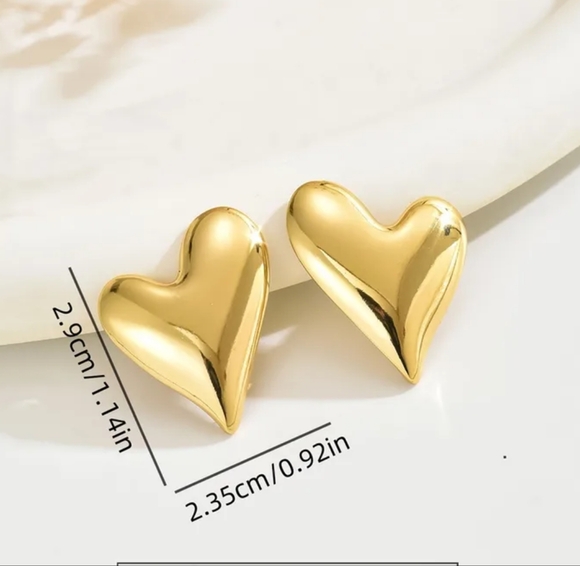 Elegant Heart Shaped Geometric Earrings, Stainless Steel, gold - Picture 3 of 6
